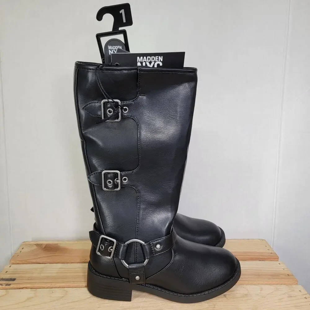 Madden NYC Girls Faux Leather Moto Boots w/ Decorative Buckles - Size 1 NWT
